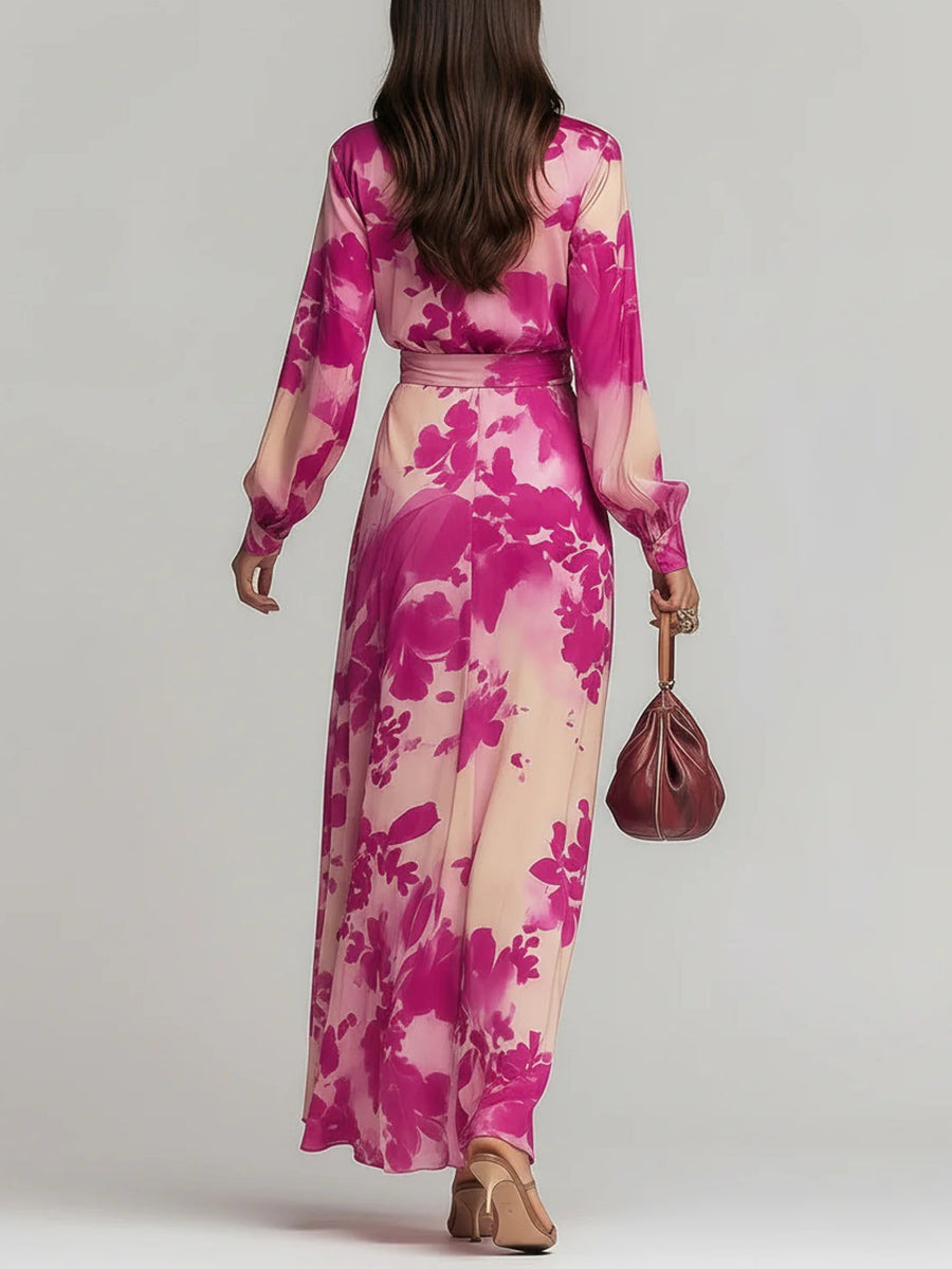 Julia | Abito Maxi Floreale con Scollo a V e Cintura