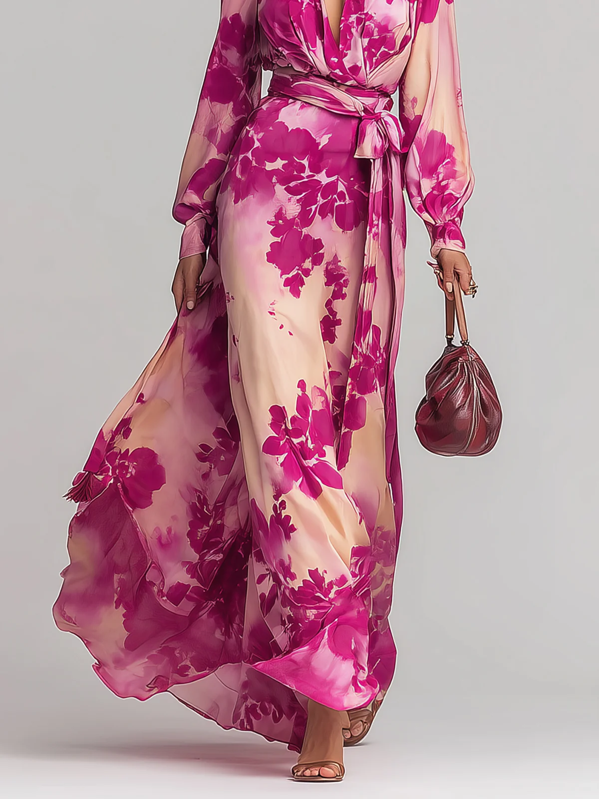 Julia | Abito Maxi Floreale con Scollo a V e Cintura