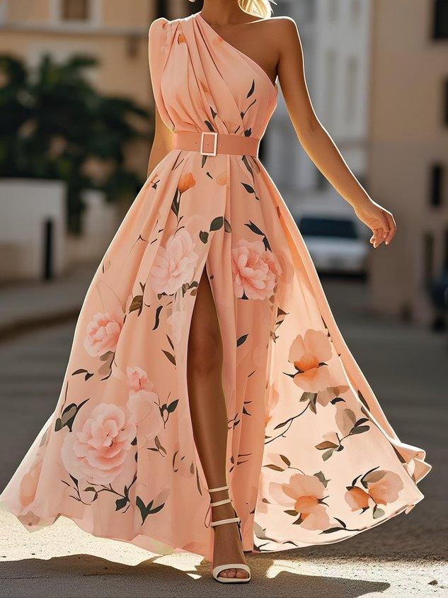 Julie | Abito Maxi Chiffon Floreale a Spalle Scoperte Verde Chiaro