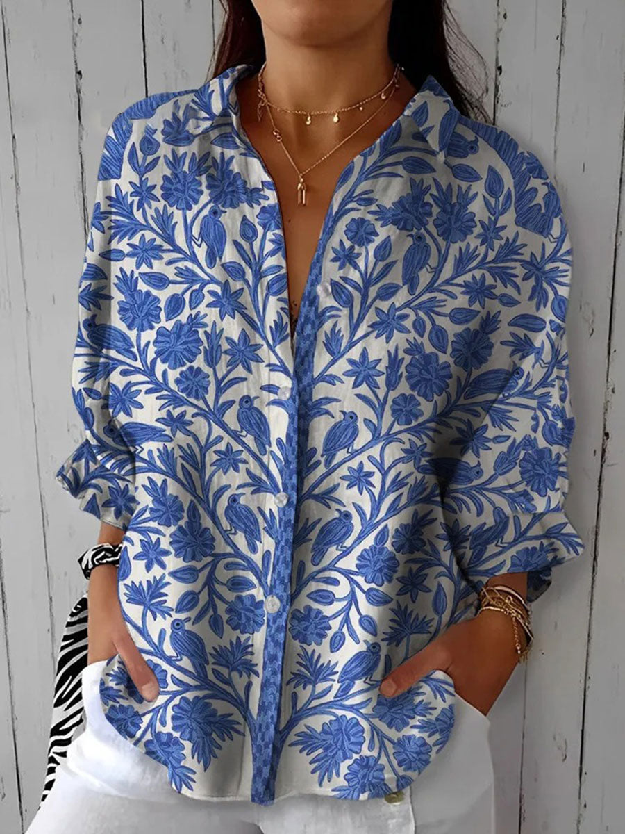 Cinzia | Camicia con fantasia floreale blu