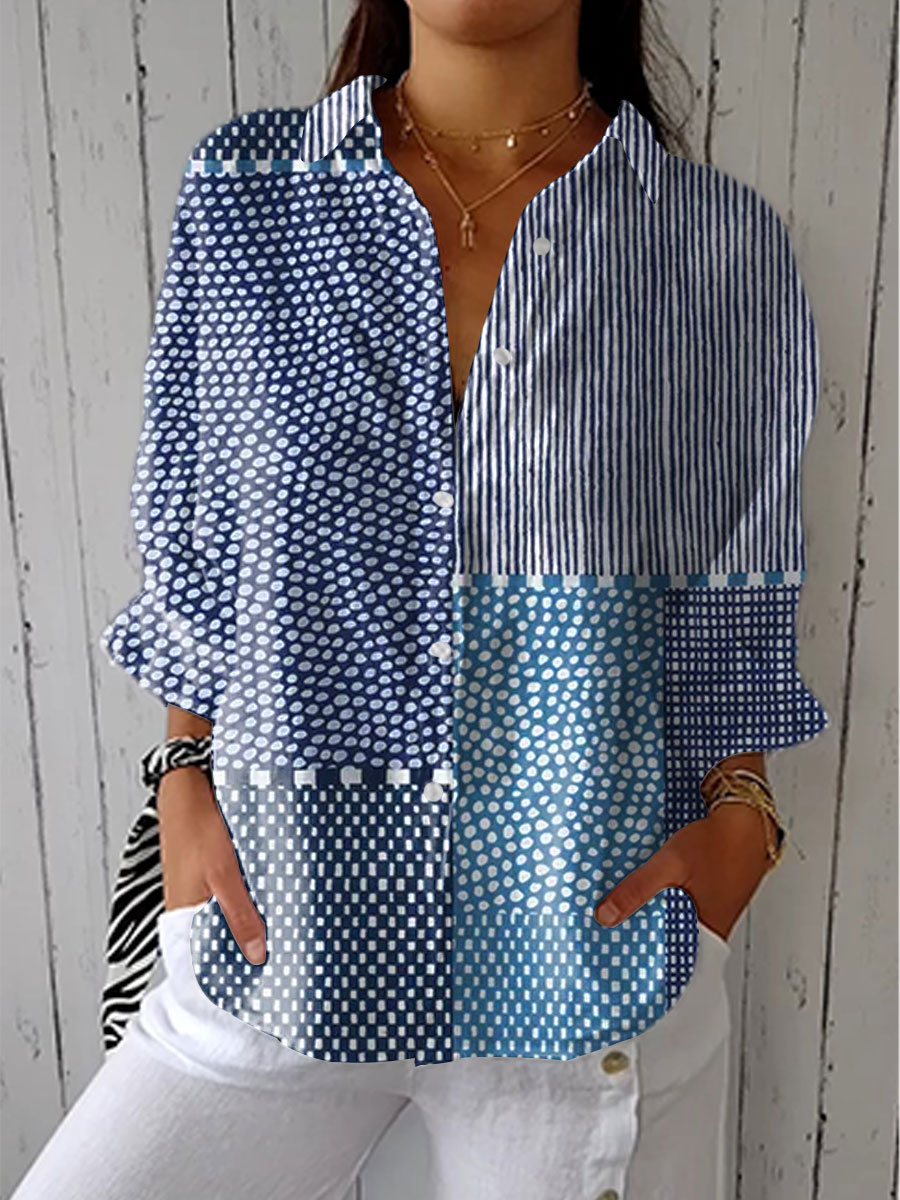Simonetta | Camicia patchwork dai toni marini