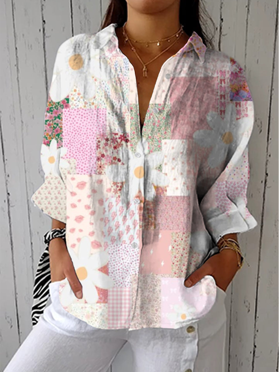 Ornella | Camicia patchwork con margherite
