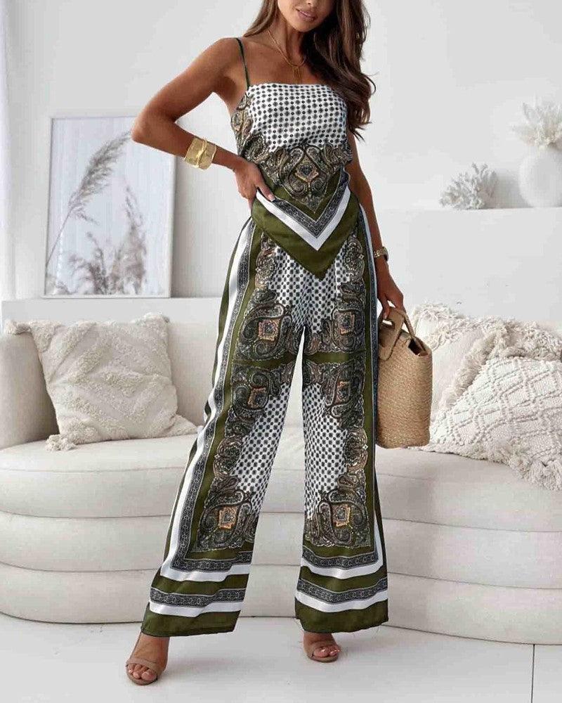 Helen | Set di due pezzi elegante con top a lacci e pantaloni pronti per le vacanze