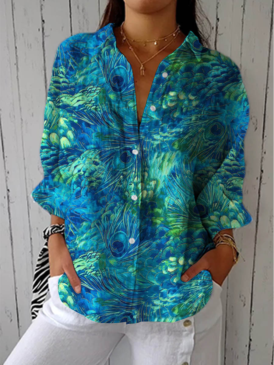 Liliana | Camicia con fantasia di pavone