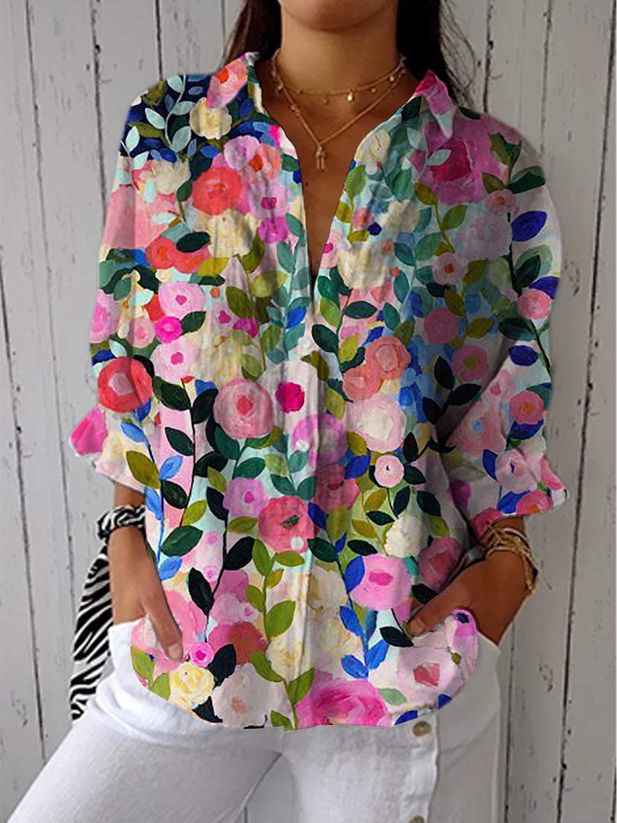 Loredana | Camicia con fantasia floreale artistica
