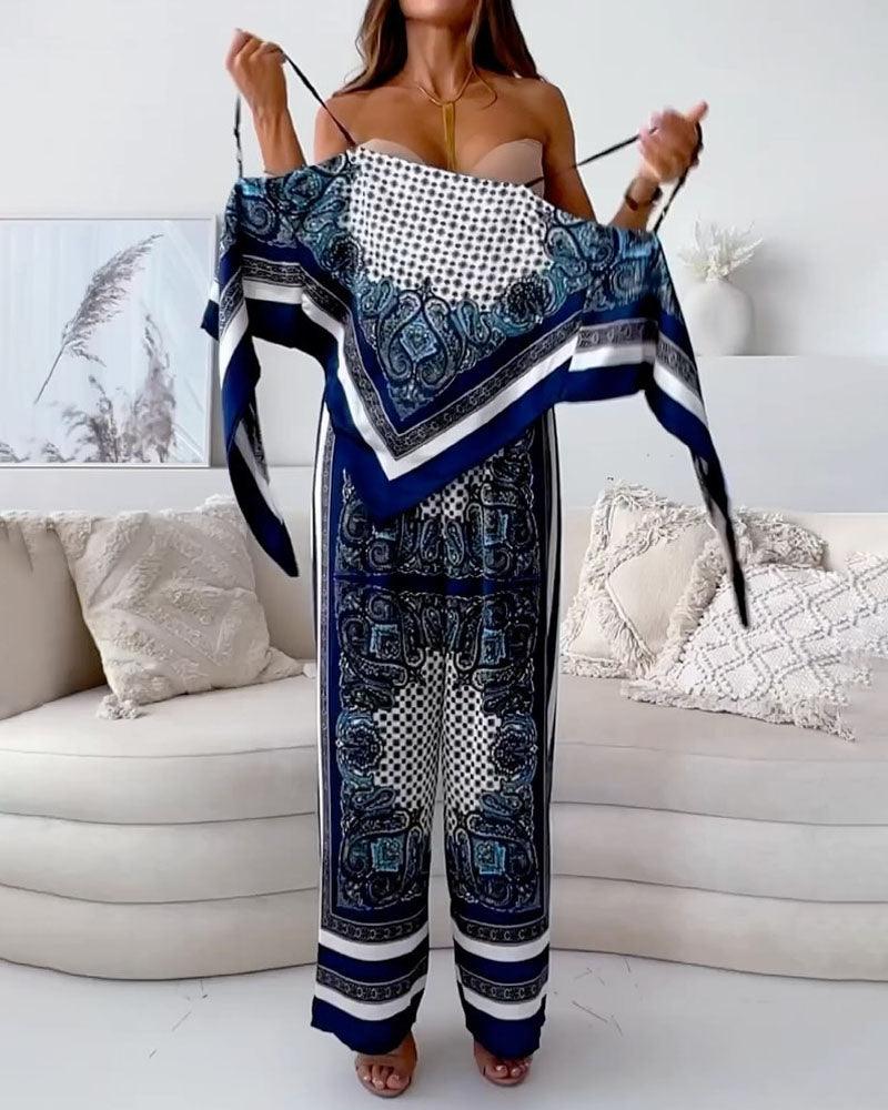 Helen | Set di due pezzi elegante con top a lacci e pantaloni pronti per le vacanze