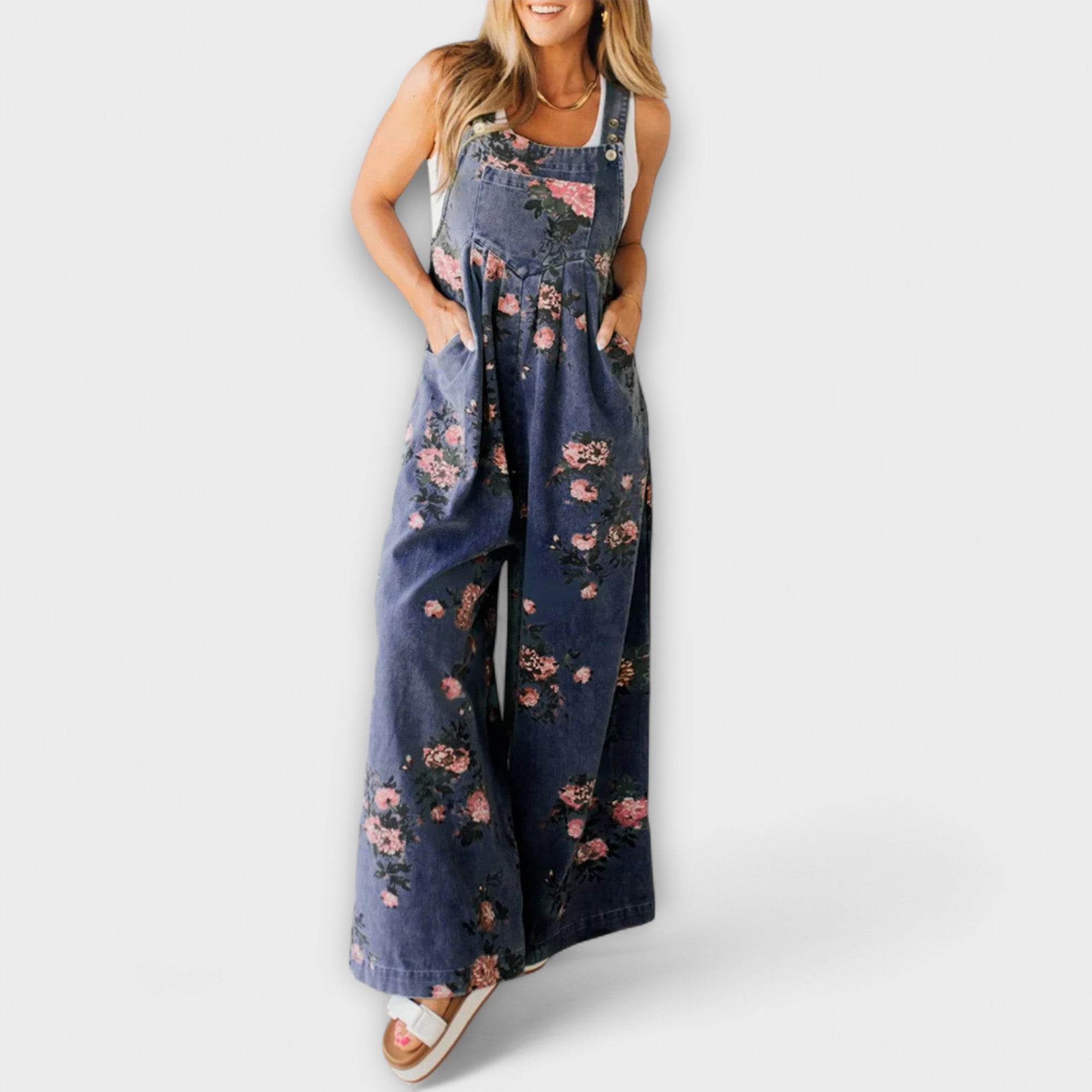 Bethany - Salopette in Denim con Motivo Floreale