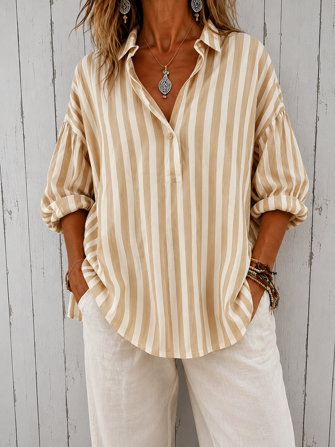 Marisa | Camicia ampia a righe con colletto
