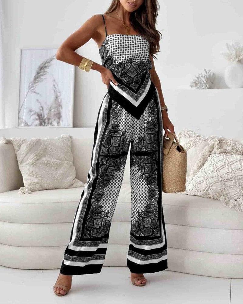 Helen | Set di due pezzi elegante con top a lacci e pantaloni pronti per le vacanze