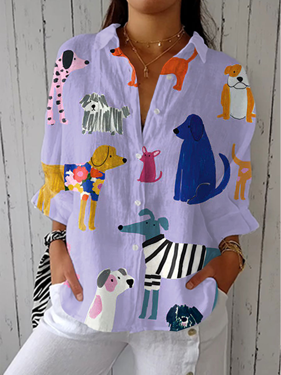 Adriana | Camicia con fantasia di cani
