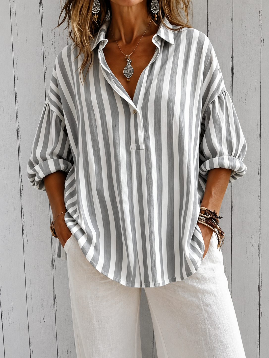Marisa | Camicia ampia a righe con colletto